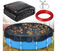 Bâche ronde de 4,6 m pour piscine hors sol pour attraper les feuilles en hiver - Bâche de sécurité en maille avec treuil et câble, abat-jour de jardin noir avec œillets