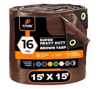 Bâche Super résistante en polyéthylène de 4,5 x 4,6 m - Bâche épaisse imperméable, résistante aux UV et aux déchirures avec œillets et Bords renforcés - Marron Xpose Safety