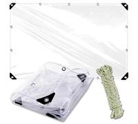 Bâche Transparente 3.3 x 5.5 m, en PVC, Imperméable, Transparente, Résistant Aux UV et Déchirure, Bâche de Serre avec Œillets Corde pour Meuble, Plante, Solide