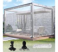Bâche transparente avec œillets d'extérieur 420 g/m² en PVC avec 20 attaches de câble, corde de fixation de 10 m, 12 bandes élastiques avec billes 8 crochets élastiques