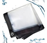 Bâche transparente imperméable de 6 x 8 m avec œillets - Bâche transparente en vinyle PVC robuste et résistante aux déchirures pour terrasse, porche, utilisation en extérieur et housse polyvalente