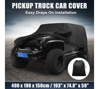 Bâche Voiture Housse Protection Externe Imperméable Tous Météo 210D Oxford Tissu Noir pour Jeep Wrangler JK JL 4 portes jusqu'à 490cm
