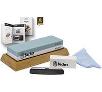 Bacher Pierre à Aiguiser Premium Pierre à Affuter à Double Face, Grains 3000/8000 - Aiguiseur pour Couteaux avec Support en Bambou, Pierre Aplatissante, Guide d’Angle et Guide électronique Détaillé