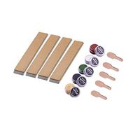 Bacher Strop en Cuir pour Affûtage - 4 pcs, 150 x 25 mm, 4 pâtes à polir | lanoline, cire d'abeille et baume nourrissent le cuir | 4 grains 2000-12000 | base alu rigide | compatible TSPROF, Ruixin