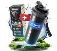 Bachgold Gourde filtrante eau non potable 800ml avec une capacité de filtration de 1500L I Élimine 99,99 % des bactéries,filtre microplastiques et chlore | Fiable en situation de blackout,Noir 800ml