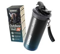 Bachgold Gourde Filtrante eau non potable 800ml,capacité de filtration 1500L I Élimine 99,99 % des bactéries,filtre microplastiques et chlore I Fiable en situation de blackout et de crise, Noir 800ml