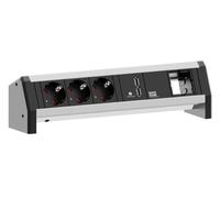 Bachmann 902.0253 Desk Set de bornes de Table 3 Contacts de Protection, 1 Chargeur USB, 1 câble ABD GST18 Aluminium/Noir