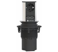 Bachmann 928.017 Elevator Bloc multiprise avec 1 prise Schuko et 2 prises de charge USB en acier inoxydable 250 V Noir/argenté