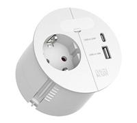 BACHMANN Prise encastrable Loop IN Charge 1 prise 1 x USB A/C 22 W avec passe-câble 2 m pour bureau, salle de réunion et salon en blanc 938.301