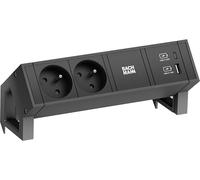 BACHMANN DESK2 2xUTE 1xUSB A/C 22W, GST18 RAL9005, noir, 0.2 m