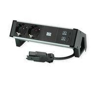 BACHMANN DESK2 ALU Black 2X Contact de Protection USB, USB Charger 22W A&C 0,2m GST18