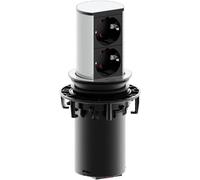 BACHMANN Elevator 928.002 Prise escamotable, 2 prises, câble de 2 m, prise de table, pour cuisine et bureau, aspect acier inoxydable, extinction par simple pression du doigt