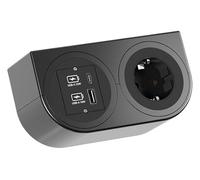 BACHMANN PIX HOLDER Double prise pour meubles, prise à fixer au meuble, 1 prise avec USB A et C 22 W, câble de 2 m, noir (prise robuste, fabriquée en Allemagne)