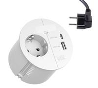 BACHMANN Prise encastrable Loop IN Charge 1 prise 1 x USB A/C 22 W avec passe-câble 2 m pour bureau, salle de réunion et salon en blanc 938.301