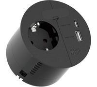 BACHMANN Prise encastrable LOOP IN CHARGE - 1 prise 1 x USB A/C 22 W - Avec passe-câble de 2 m - Pour bureau, salle de réunion et salon - Noir - 938.201