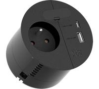 BACHMANN Prise encastrable Loop in Charge - 1 Prise UTE France - 1 Port USB A/C 22 W - avec Passe-câble de 2 m - pour Bureau, Salle de réunion et Salon - Noir - 938.202