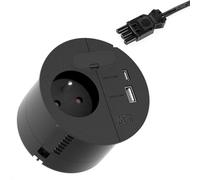 BACHMANN Prise encastrable LOOP IN CHARGE - 1 prise UTE France - 1 USB A/C 22 W - Avec passe-câble de 0,2 m - Câble d'alimentation ISV pour bureau, salle de réunion et salon - Noir 938.204