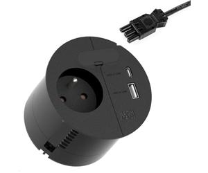 BACHMANN Prise encastrable LOOP IN CHARGE - 1 prise UTE France - 1 USB A/C 22 W - Avec passe-câble de 0,2 m - Câble d'alimentation ISV pour bureau, salle de réunion et salon - Noir 938.204