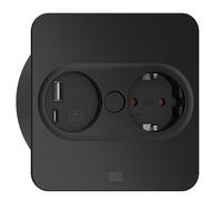 BACHMANN Prise encastrable Twist 2 carré, 1 Prise avec USB-A et USB-C, câble de 2 m, Prise de Table pour Cuisine et Bureau, Noir (avec Ouverture par Pression, revêtement Anti-Traces de Doigts)