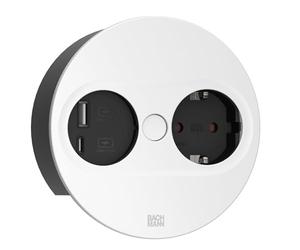 Bachmann Prise encastrable Twist 2 Ronde, 1 Prise avec USB-A et USB-C, câble de 2 m, Prise de Table pour Cuisine et Bureau, Blanc (avec Ouverture par Pression, revêtement Anti-Traces de Doigts)