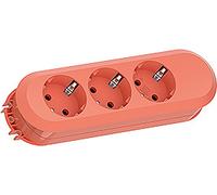 BACHMANN SMART Multiprise 3x CEE7/3, avec fiche coudée à contact de protection, rouge, 1,5 m
