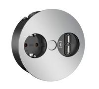 BACHMANN TWIST 1x contact de protection, chargeur USB, fiche GST18, chrome, 0,2 m