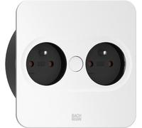 Bachmann TWIST 2 plaque de protection métallique carrée, argent mat laqué, 2xUTE France prise noire avec protection renforcée contre les contacts accidentels, câble d'alimentation 2,0m H05VV-F3G1,5mm²