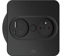 Bachmann TWIST 2 plaque de protection métallique carrée, blanc mat, similaire à RAL 9010 30GE satiné, 1xUTE France prise noire avec protection renforcée contre les contacts accidentels, 1xUSB A/C 22W