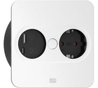 Bachmann TWIST 2 plaque de protection métallique carrée, laquée argent mat, 1xUTE France prise noire avec protection renforcée contre les contacts accidentels 1xUSB A/C 22W Charger, câble d'alimentati