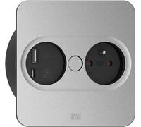 Bachmann TWIST 2 plaque de protection métallique carrée, noir mat, similaire à RAL 9005 30GE satiné, 1xUTE France prise noire avec protection renforcée contre les contacts accidentels, 1xUSB A/C 22W C