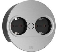 Bachmann TWIST 2 plaque de protection métallique ronde, noir mat, similaire à RAL 9005 30GE satiné, 2x prises de courant de sécurité noires avec protection renforcée contre les contacts accidentels, c
