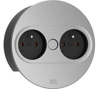 Bachmann TWIST 2 plaque de protection métallique ronde, noir mat, similaire à RAL 9005 30GE satiné, 2xUTE France prise noire avec protection renforcée contre les contacts accidentels, câble d'alimenta