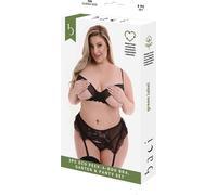 Baci Lingerie - 3 PCS ECO PEEK-A-BOO BRA, GARTER & PANTY SET BLACK, Q