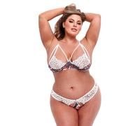 Baci Lingerie - GREY FLORAL & LACE Ensemble avec Culotte Ouverte - Blanc Queen Size