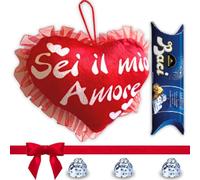 Baci Perugina Cadeau Fête des Mères 2024 - Coussin Coeur Tu es mon amour + 37,5g Baci Perugina Dark Luisa Tube - Cadeau Mère