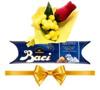 Baci Perugina Cadeau Fête des Mères 2025 - Baci Perugina Classic 37,5gr + Faux Bouquet de Mimosa + Bouton de Rose Rouge - Cadeau Maman|Femme