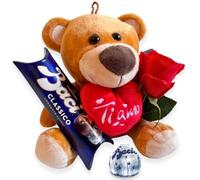 Baci Perugina Cadeau Original Fête des Mères 2025 - Ours en peluche + 37,5 grammes Baci Perugina Tubino + Rose Rouge