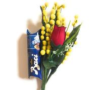 Baci Perugina Idée Cadeau de Noël 2024 - Bouquet de Mimose Artificiel + Rose Rouge + Gaine Perugina 37,5 g - Cadeau Original