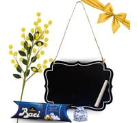 Baci Perugina Idee Regalo -Festa della Donna - Tubo Classico Baci Perugina 37,5gr +Bouquet di Mimose Artificiale - Lavagna Cuore Appendibile in Legno con Gessetto Confezione Regalo