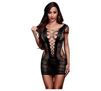 Baci - robe mini résille manches courtes à lacets - noir (S-L)