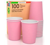 Baciato Caffè 100 Verres en Papier 200 ml écologiques biodégradables Gobelet Jetables pour Emporter Cafè des boissons chaudes, roses