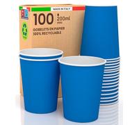 Baciato Caffè 100 Verres en Papier Couleur Bleu 200 ml Écologiques, Gobelets Jetable par Emporter, Résistant à la Chaleur, Carton de Qualité, Boissons Froides, Chaudes, Café, CAPPUCCINO