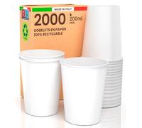 Baciato Caffè 2000 Gobelets Carton Jetable a Eau The 200ml - Verres Blancs Biodégradables Compostable et Écologiques Made in Italy pour Bureau Bar Plats à Emporter Hôtel et à La Maison