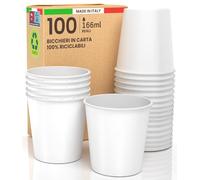 Baciato Caffè Lot de 100 verres en papier blanc 166 ml écologiques biodégradables jetables fabriqués en Italie pour emporter des boissons chaudes à l'eau - Produit et emballé en Italie