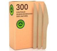Baciato Caffè Lot de 300 couteaux écologiques en bois de bouleau jetables 100 % naturels biodégradables et compostables couverts jetables