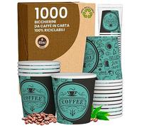 Baciato Caffè PubGreenCUP Lot de 1000 gobelets en papier à café 65 ml Verres écologiques biodégradables jetables pour petites boissons chaudes
