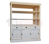 Back-bar meuble arrière de bar en pin massif 180cm, avec miroir et portes coulissantes - Chester : Finition - Blanc