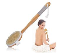 Back Scrubber For Shower Dry Brushing Body Brush With Rubber Anti-Slip Cover Dry Brush With Natural Bristles Back Brush Detachable Long Bamboo Handle Exfoliating Brush Improves Skin Health