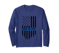 Back The Blue Thin Blue Line Distressed USA Flag Manche Longue