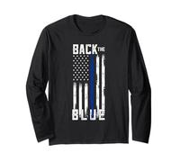 Back The Blue Thin Blue Line Distressed USA Flag Manche Longue